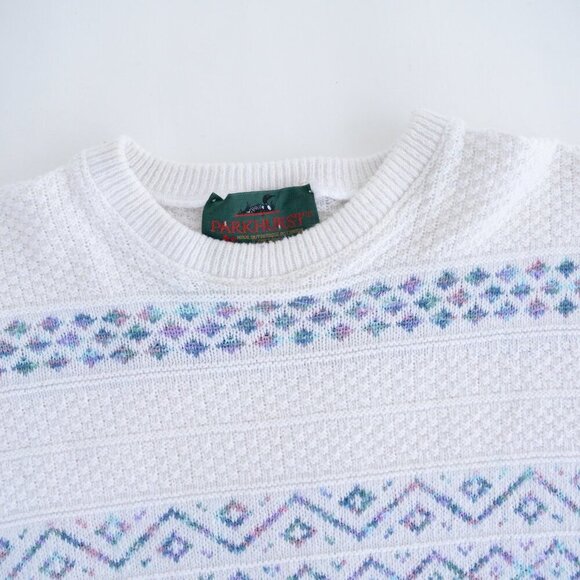 Vintage Parkhurst White Blue Eclectic Grandma Crewneck Sweater Fairy Kie L - Picture 10 of 11